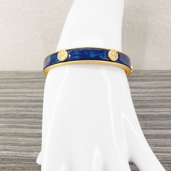 Tory Burch Miller Semiprecious Hinge Studded Bracelet Lapis Blue OS - Picture 12 of 14